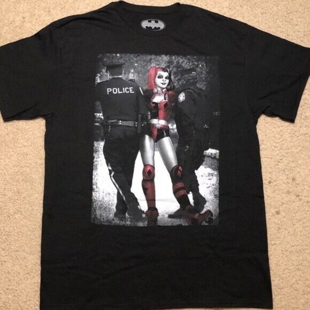 DC Comics Harley Quinn Shirt Women Large Short Sleeve Crewneck Graphic Tee Black